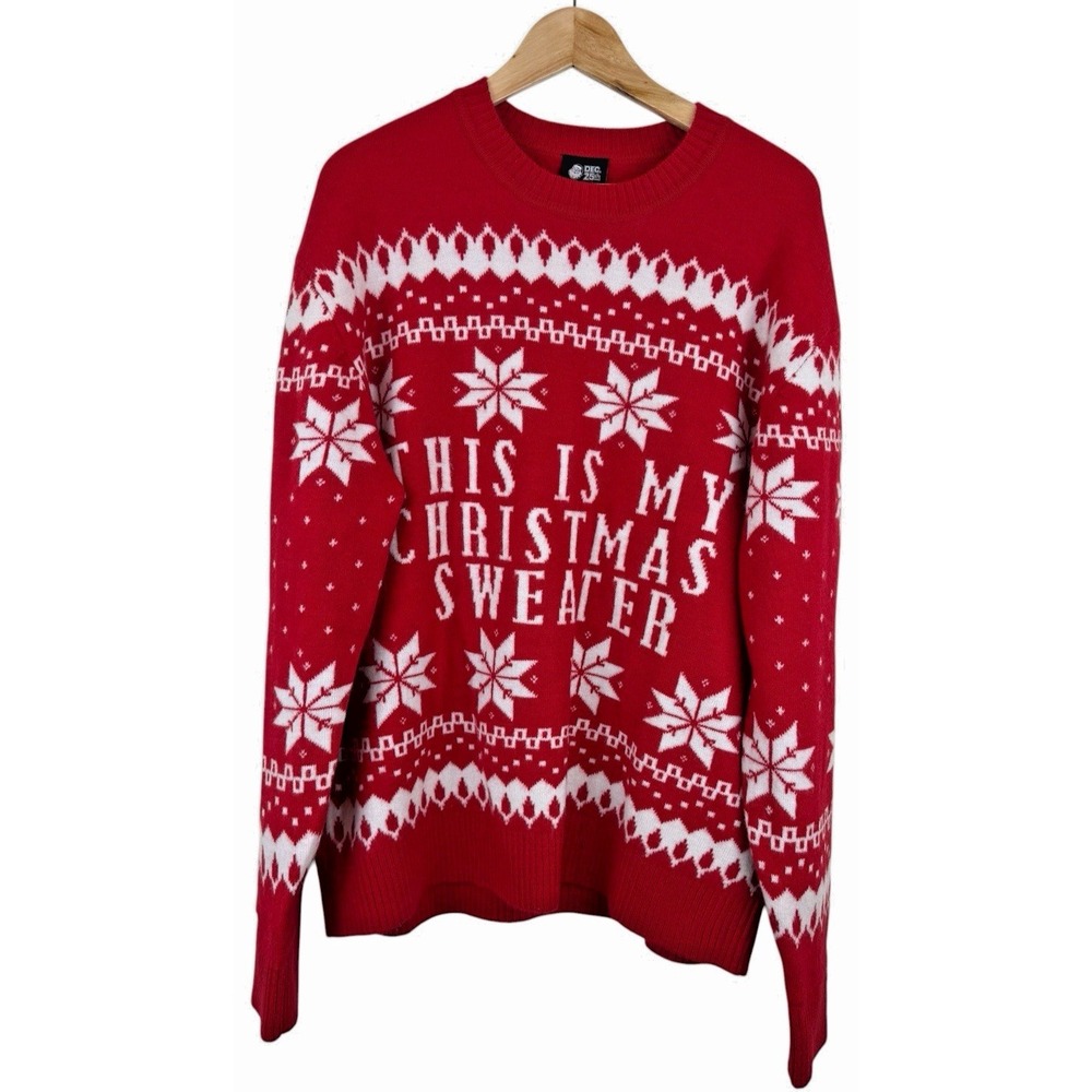 This is My Christmas Sweater Ugly Men's XL Red/White‎ Soft Snowflake Wool